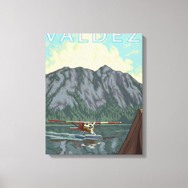 Lienzo Avión y pesca de Bush - Valdez, Alaska (Anverso)