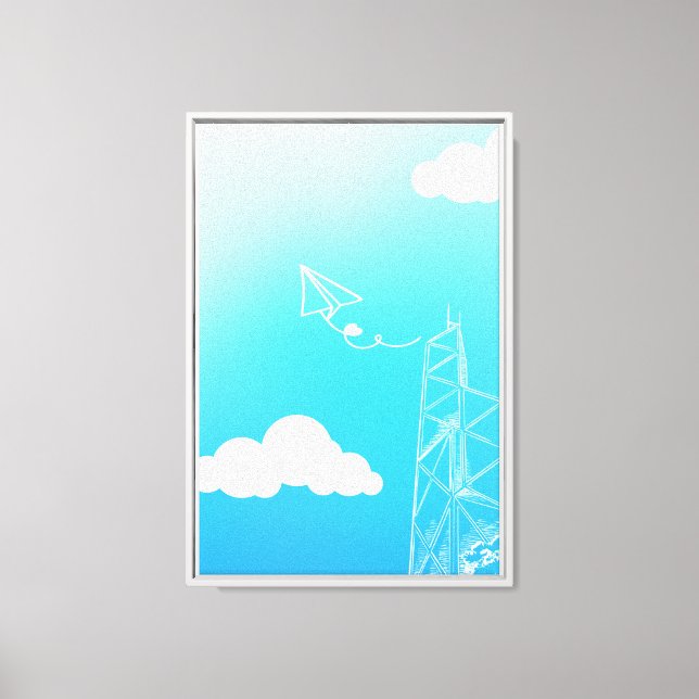 Lienzo Aviones de papel de una ciudad (Anverso)