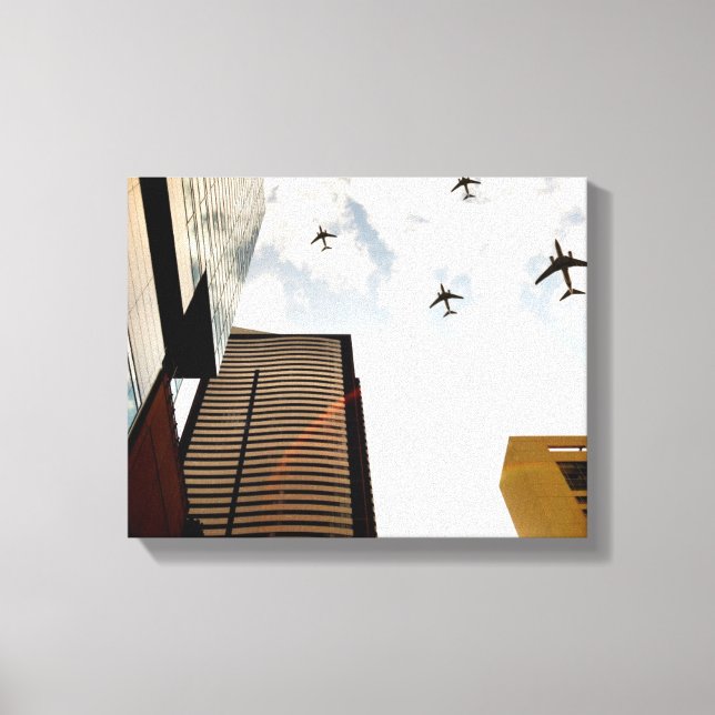 Lienzo Aviones sobrevolando edificios (Anverso)