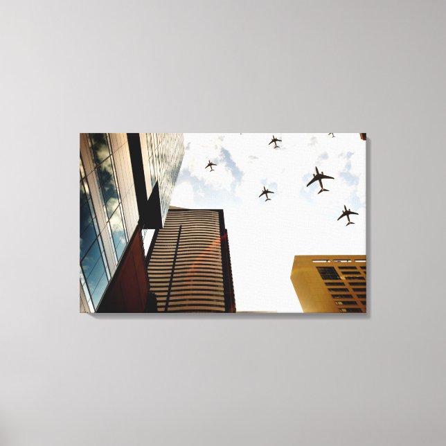 Lienzo Aviones sobrevolando edificios (Anverso)