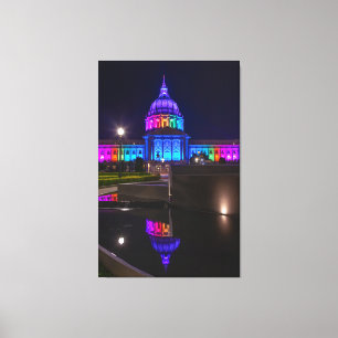 Lienzo Ayuntamiento de San Francisco bajo luz arcoiris
