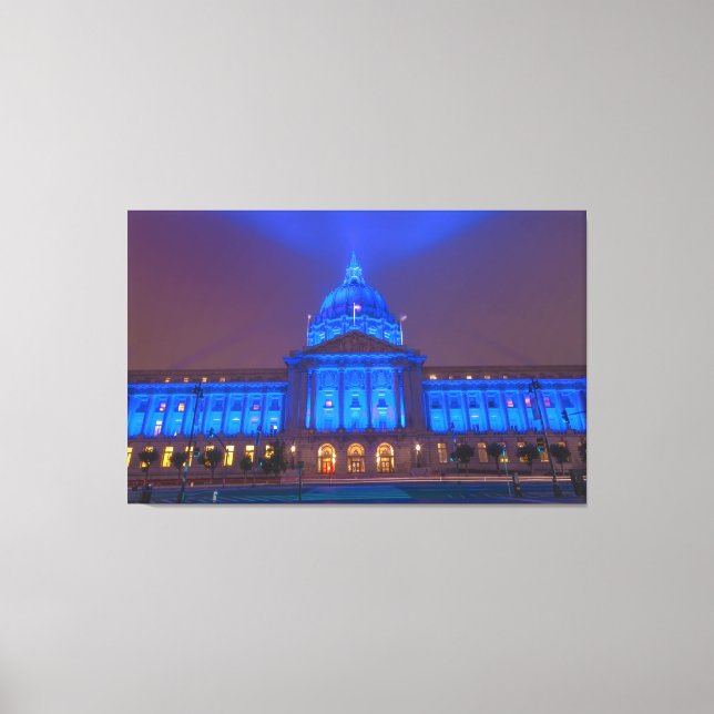 Lienzo Ayuntamiento de San Francisco con luz azul (Anverso)