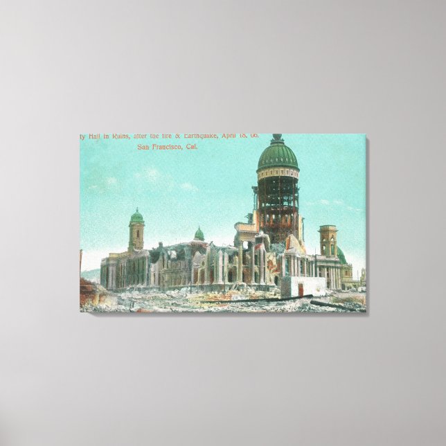 Lienzo Ayuntamiento en ruinas tras incendio en 1906 (Anverso)