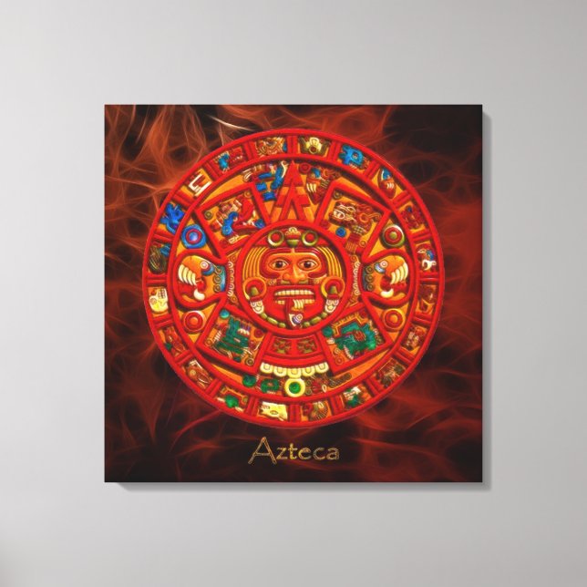 Lienzo AZTECA ~ Mayas - Azteca Sun Calendar Art Print (Anverso)