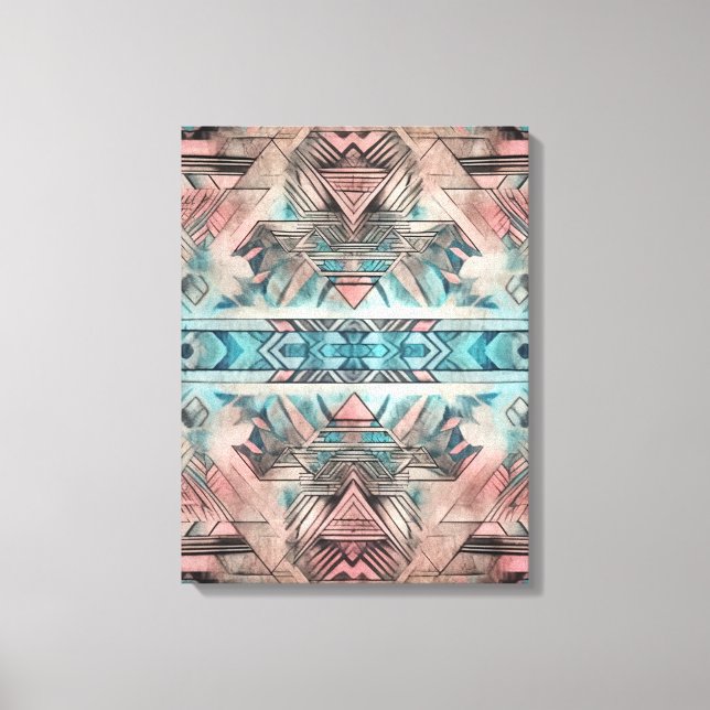 Lienzo Azteca Pastel Sudoeste Rosa Y Azul (Anverso)