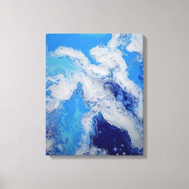 Lienzo Azul Caribe Turquesa Marino Blanco Fluido Abstract (Anverso)