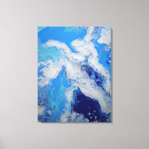 Lienzo Azul Caribe Turquesa Marino Blanco Fluido Abstract