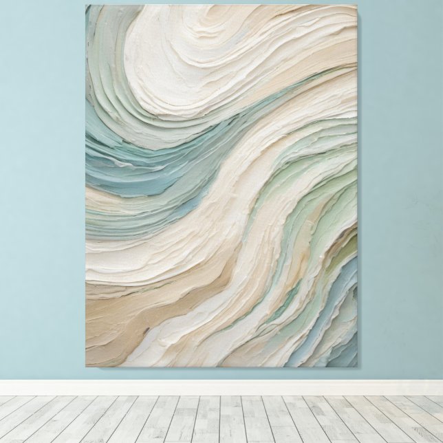 Lienzo Azul costero verde beige olas abstractas (Insitu (piso de madera))