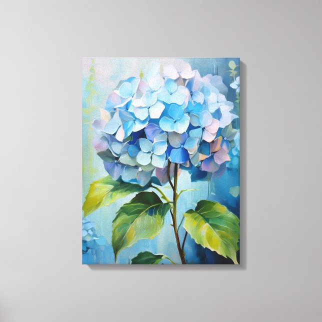 Lienzo Azul Elegancia: Hortensia en Flor (Anverso)
