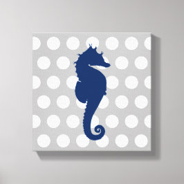 Lienzo Azul Marino Caballo de Mar Gris y Lunares Blancos
