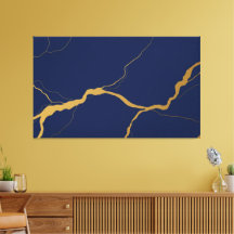 Azul Marino y Dorado Abstracto Kintsugi