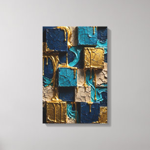 Lienzo Azul Medianoche y Cubos de Oro Fundido - 3D Vertic