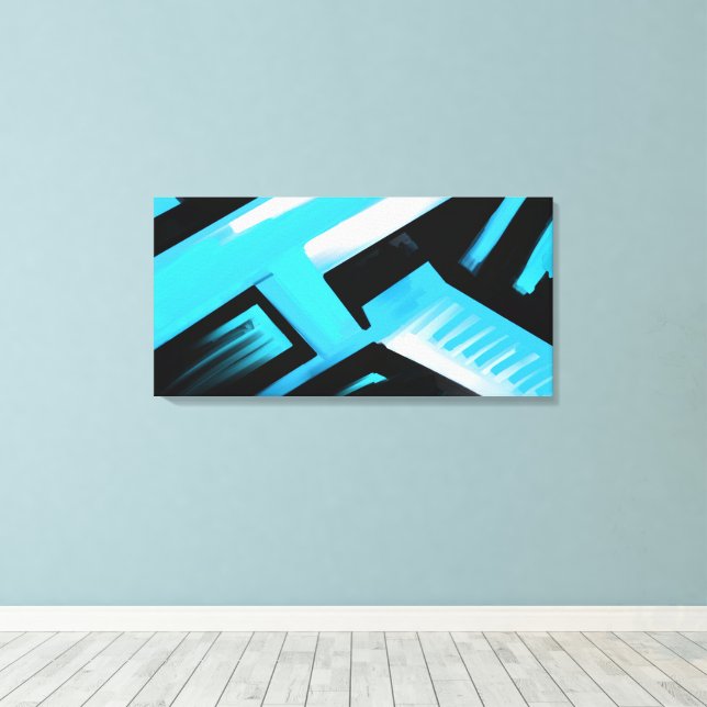 Lienzo Azul Negro y Blanco Abstracto (Insitu (piso de madera))