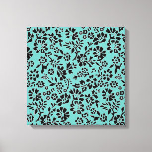 Lienzo Azul océano con flores negras