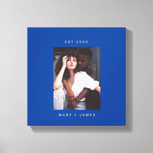 Lienzo Azul | Personalizado Minimalista de texto fotográf (Anverso)