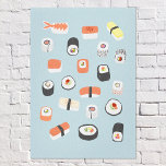 Lienzo Azul sushi japonés<br><div class="desc">Arte gastronómico japonés para los amantes del sushi, sashimi, nigiri y maki. Arte original de Nic Squirrell.</div>
