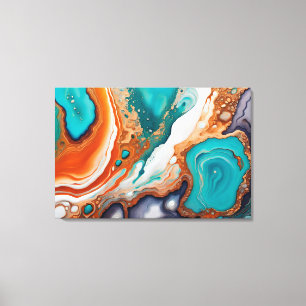 Lienzo Azul turquesa, óxido y pintura abstracta dorada