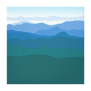 Lienzo Azul verde vista montaña ilustrado