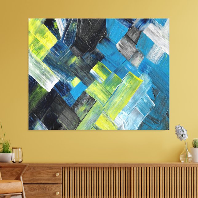 Lienzo Azul y Amarillo Pincelada Abstracta Geométrica (Insitu (Sala de estar))