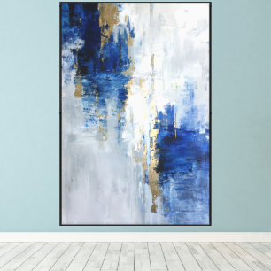 Lienzo Azul y dorado abstracto en capas con movimiento