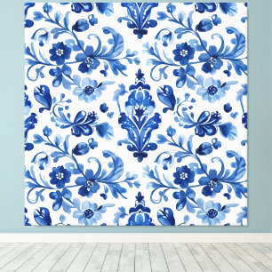 Lienzo Azulejo Floral Azul Vintage Portugués