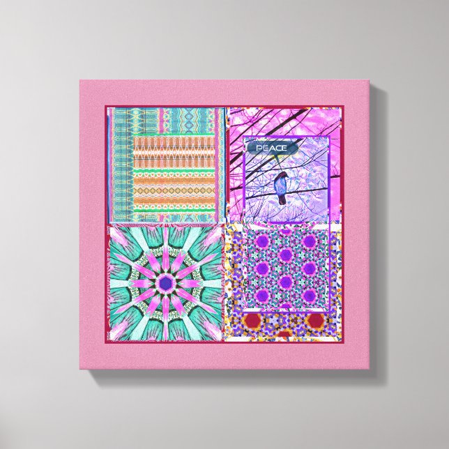 Lienzo Azulejos azulejos geométricos con pájaro de la paz (Anverso)