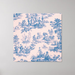 Lienzo Azulejos de jouy azul y rosa elegante