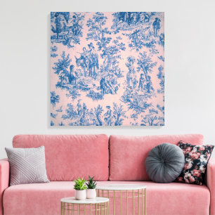 Lienzo Azulejos de jouy azul y rosa franceses