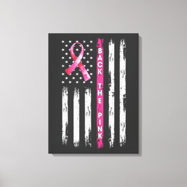 Lienzo Back The Pink Ribbon Flag Breast Cancer Awareness  (Anverso)
