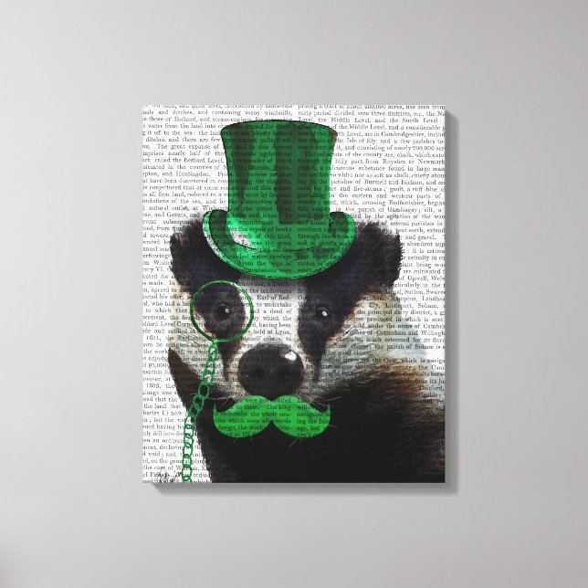Lienzo Badger con sombrero verde superior y bigote (Anverso)