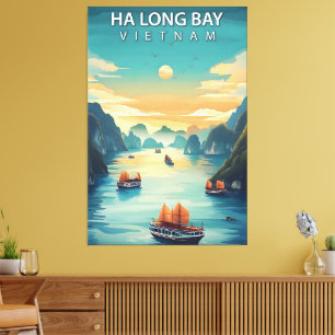 Lienzo Bahía de Ha Long – Póster de viaje vintage de M
