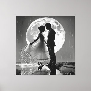 Lienzo "Bailar en la Lluvia – Romance a la Luz de la Luna
