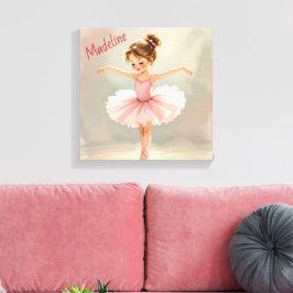 Lienzo Bailarina con tutú rosa personalizado para niñas