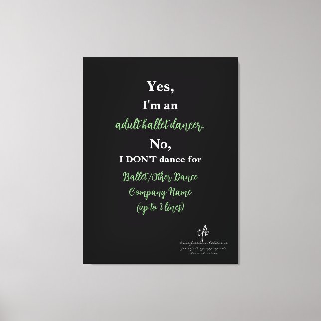 Lienzo Bailarina De Ballet Adulto Sage/White Text Lg. (Anverso)