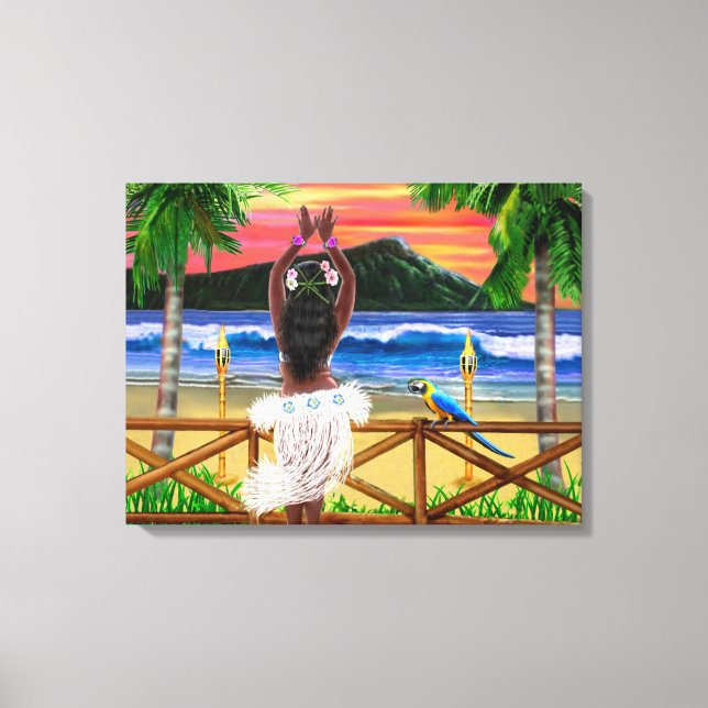 Lienzo Bailarina hawaiana Sunset Hula (Anverso)