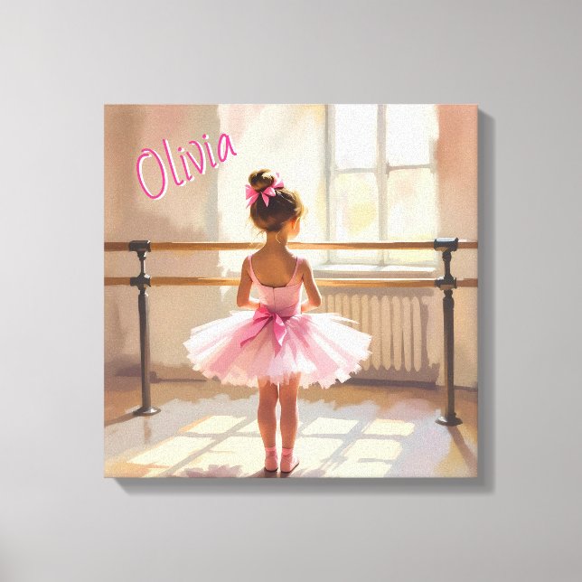 Lienzo Bailarina personalizada con tema de ballet en rosa (Anverso)