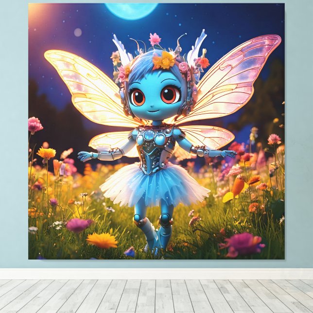 Lienzo Bailarina Robot Pixie Bailando en las Flores Silve (Insitu (piso de madera))