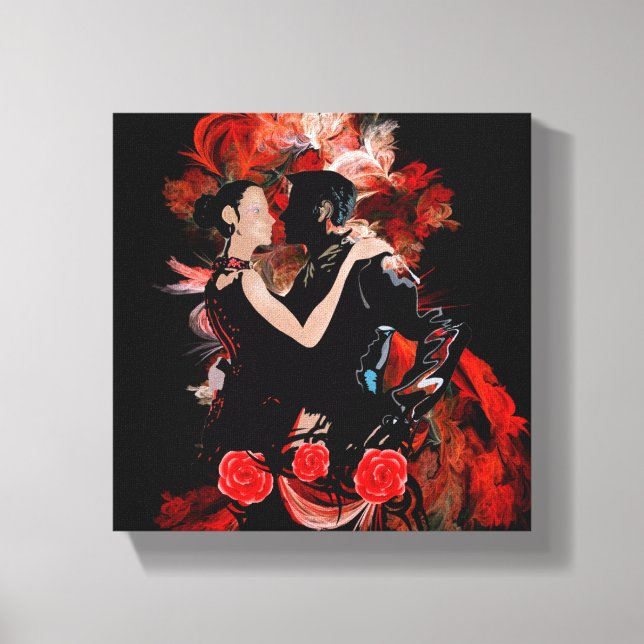 Lienzo Bailarinas románticas de tango sobre fractal rojo (Anverso)