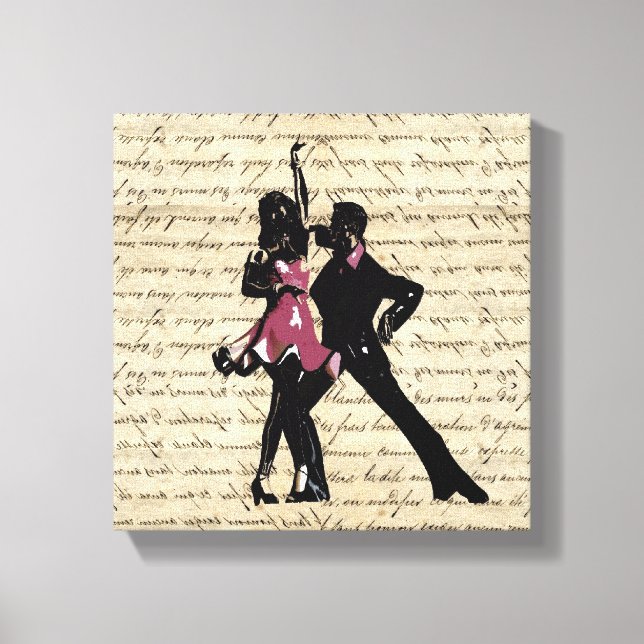 Lienzo Bailarines de salón de baile sobre papel de época (Anverso)