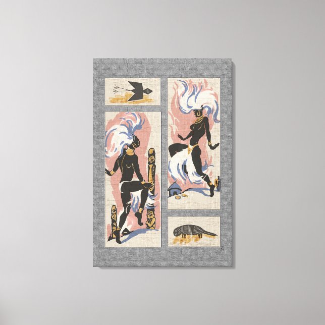 Lienzo Bailarines tribales retro modernos_Black_Gray_Pink (Anverso)