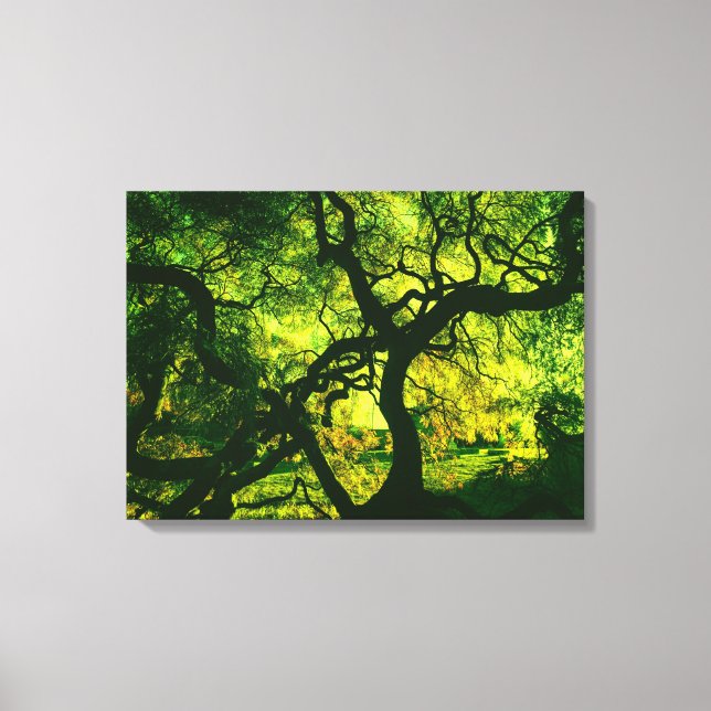 Lienzo Bajo el árbol en verde y amarillo (Anverso)