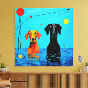 Lienzo Bajo el horizonte azul - Perros surrealistas color