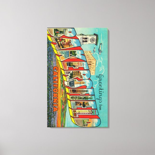 Lienzo Bakersfield, California - Escenas de letras grande (Anverso)