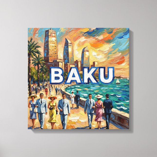 Lienzo Baku Caspian Promenade Skyline Canvas Art (Anverso)