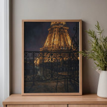 Balcón de la Torre Eiffel en París a Medianoche