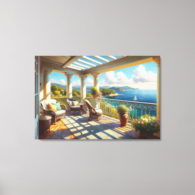 Lienzo Balcón soleado con vistas al mar (Anverso)