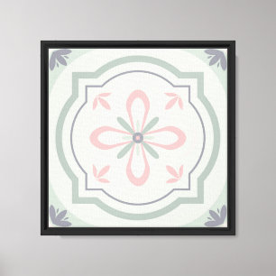 Lienzo Baldosas Florales Verde Pastel