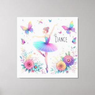 Lienzo Ballarina, flores y mariposas