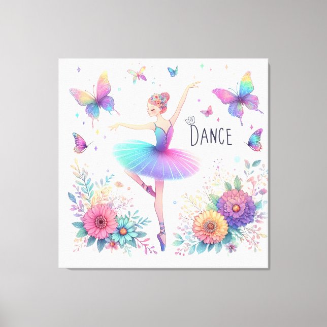 Lienzo Ballarina, flores y mariposas (Anverso)