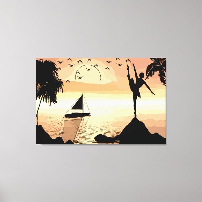 Lienzo Ballerina Dancing Sunset Abstract silhouette Art (Anverso)